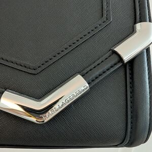 Karl Lagerfeld Black Leather Crossbody Bag with Silver Details